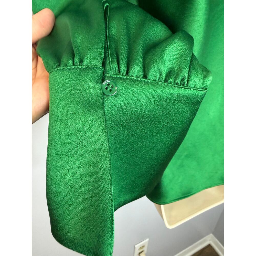 The Fold Ocana Satin Long Sleeve Blouse Deep Emerald Women's 14 New Elegant - Picture 12 of 13
